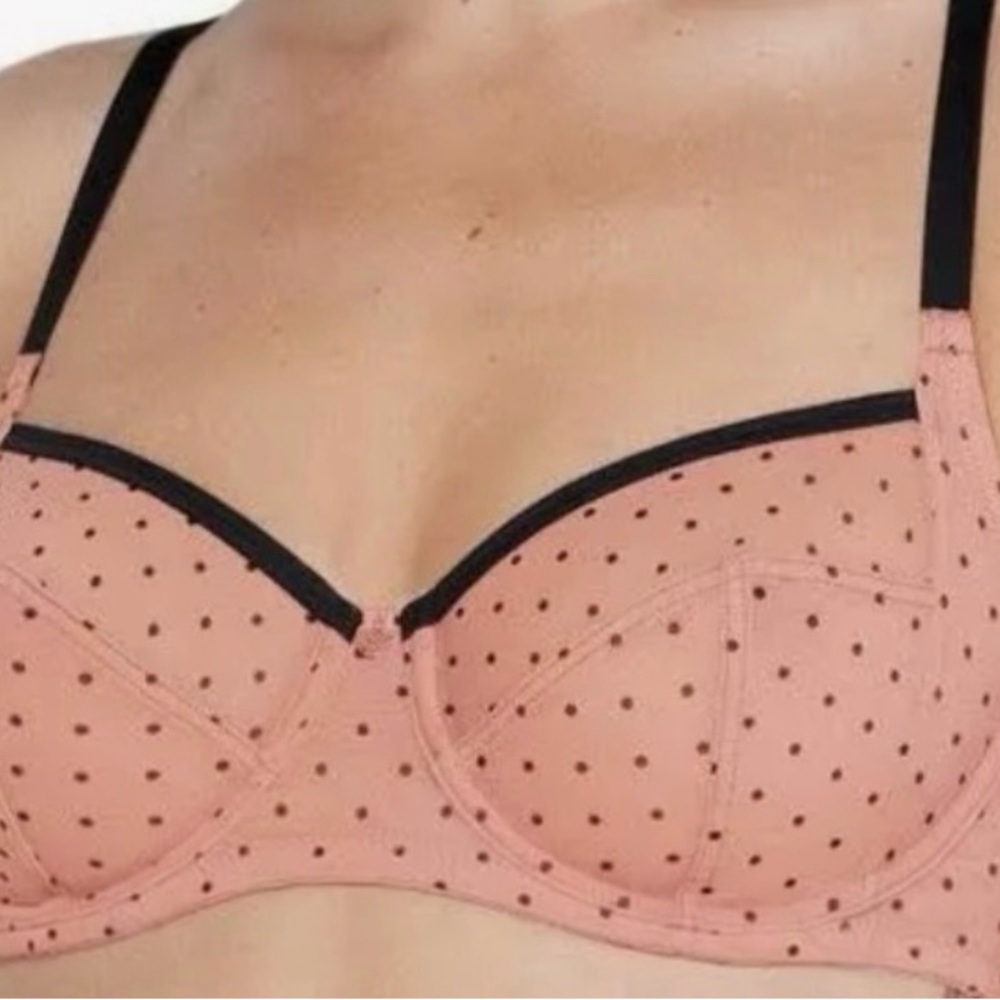 SCARLETT BLUE Spellbound Polka Dot Underwire Bra - Pink and Black, 34D, Like New